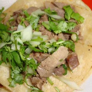 Lengua Tacos Up close from Tacos Junior, #5 @9277 N. Federal Blvd.  February 22nd 2014.