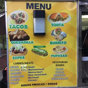 the menu of a taco truck