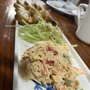 Villarreal roll with a crab salad and a cucumber salad