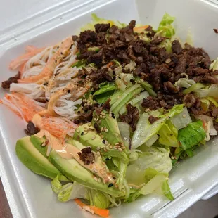 The salad - note it comes with beef on it despite not listing that on their menu!
