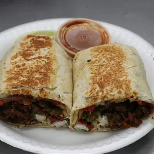 two burritos on a plate