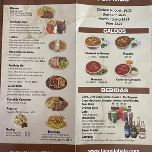 Tacos La Bala Mexican restaurant Menu