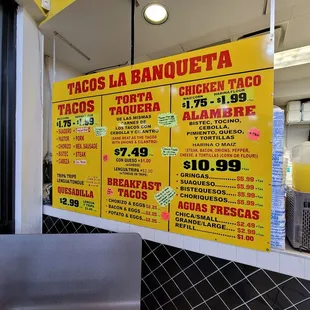 a menu for tacos la banqueta