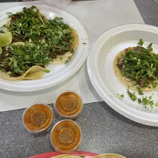 Three tripita tacos and one suadero taco