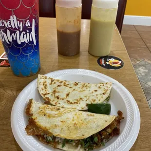 Pastor quesadilla with flour tortillas