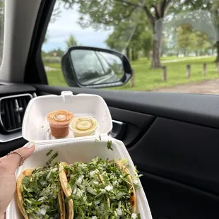 1 steak taco, 2 Al pastor tacos