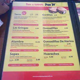 Menu sample
