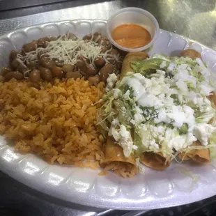 Flautas with rice and beans