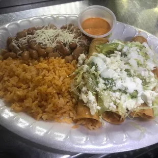 Flautas with rice and beans