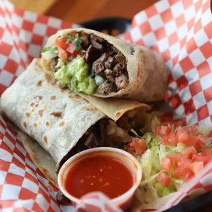 Carne Asada Burrito rolled up in a flower tortilla - cant go wrong.