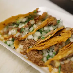 a close up of a plate of tacos