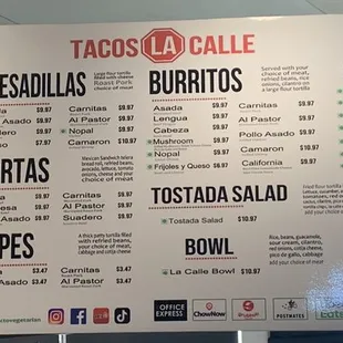 Most recent menu photo from 7/13/2021