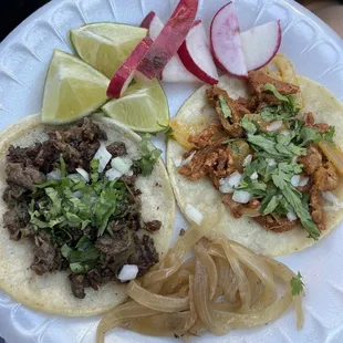 Steak and pork tacos