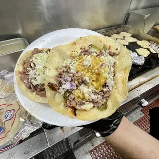 a person holding a plate of food