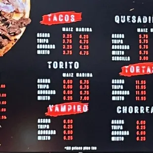 Menu as of September 2024 (p. 1)
