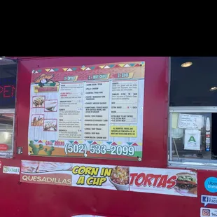 a menu on a food truck