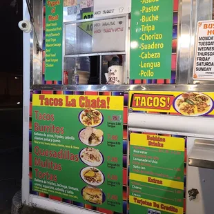 Menu Selections and prices