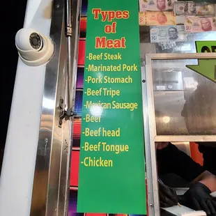 Meat choices....English translation is wrong. Tripas and Beef Tripe are two different things. They sell BEEF INTESTINES,  NOT TRIPE