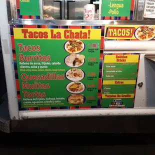 tacos la chata, burritos, quesadillas, and tortillas