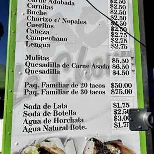 La Chorreada Taco Truck Menu