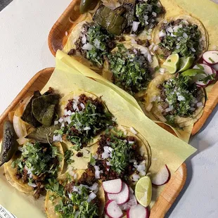 When you eat there. They give you trays. One tray has Chorizo and Al pastor tacos &amp; the other tray has all Asada