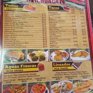 Menu (1 page front and back)