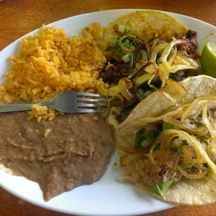 Three tacos: pastor, asado, barbacoa--came out super fast!!