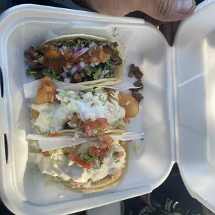 Carne Asada, Shrimp and Fish Tacos