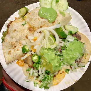 Quesadilla and 2 tacos