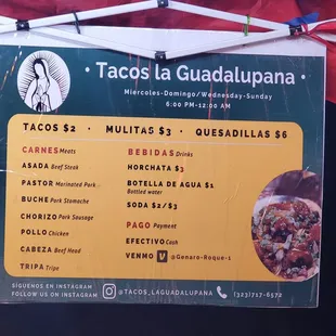 Menu and prices
