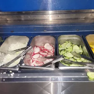 Cilantro, onions, radish, cucumber, lemon