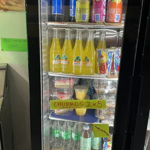 Drinks and dessert options in the fridge