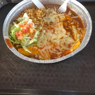 2 Cheese Enchiladas Rice and Beans