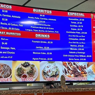 menu and prices