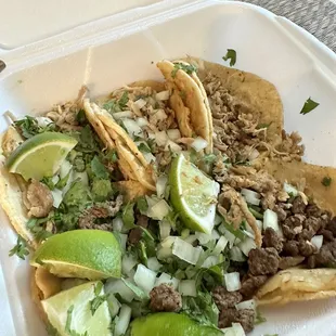 Carnitas and carne asada tacos