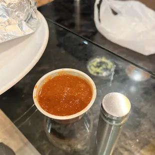 Amazing hot salsa had a mole vibe to it