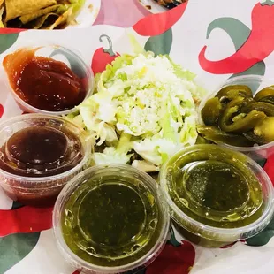 a variety of condiments