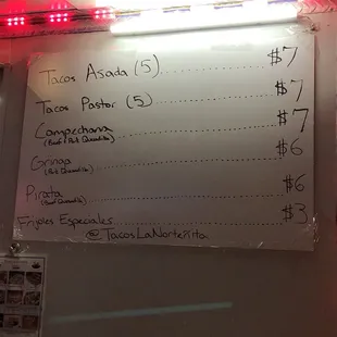 Menu as of November 2020.