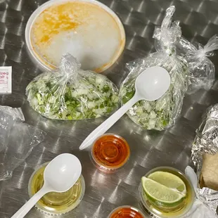 a variety of food items on a table