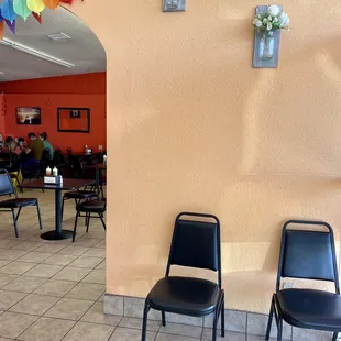 a couple of chairs in a restaurant