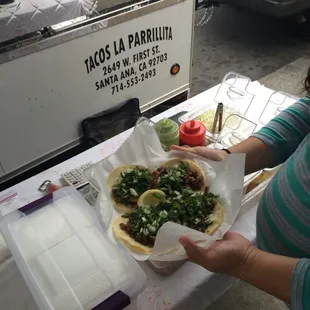Carne Asada and Tripa tacos.
