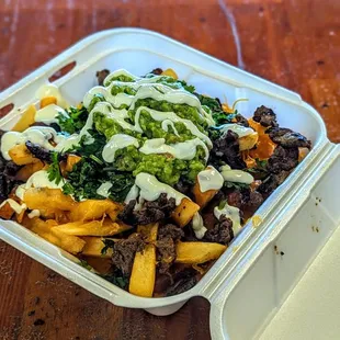 Our Super Fries come in Asada, Chicken, Al Pastor, Carnitas and Suadero and they taste amazing.