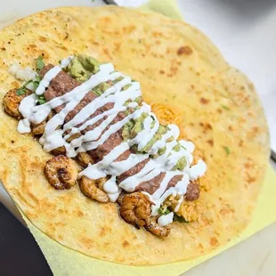 The Insides of our amazing tasting shrimp Burritos!
