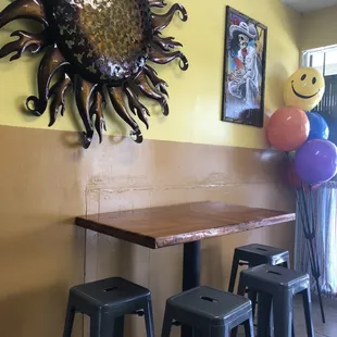a table and stools