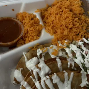 Tacos De papa -beans and rice plate
