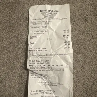 RECEIPT SUPPOSED TO BE 1.50 EACH ON TACO TUESDAY TOTAL SHOULD HAVE BEEN UNDER 30 BUCKS