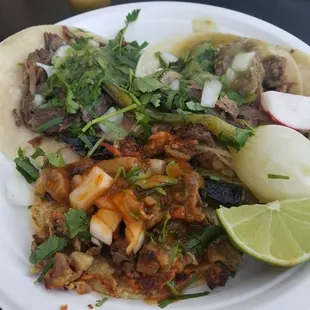 Tripa taco $2.00, lengua $2.00, and cabeza taco $1.75 - standard street tacos
