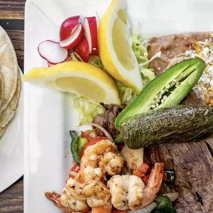 Carne asada and shrimp dinner