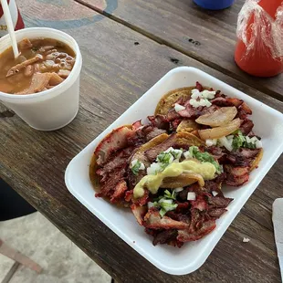 Trompo tacos and especial beans, cheap all this for under $10