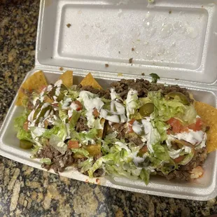 Small Nachos with carne asada